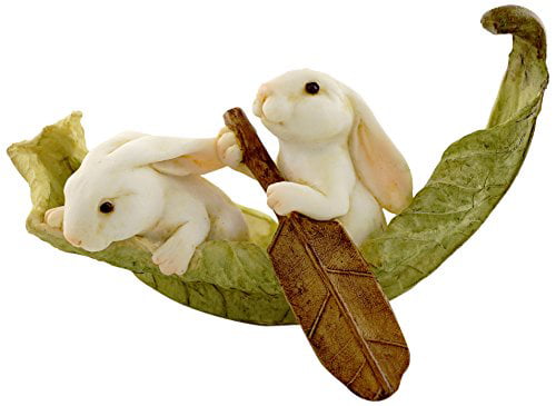 Top Collection Miniature Fairy Garden and Terrarium Statue, Rabbits Rowing Leaf Boat