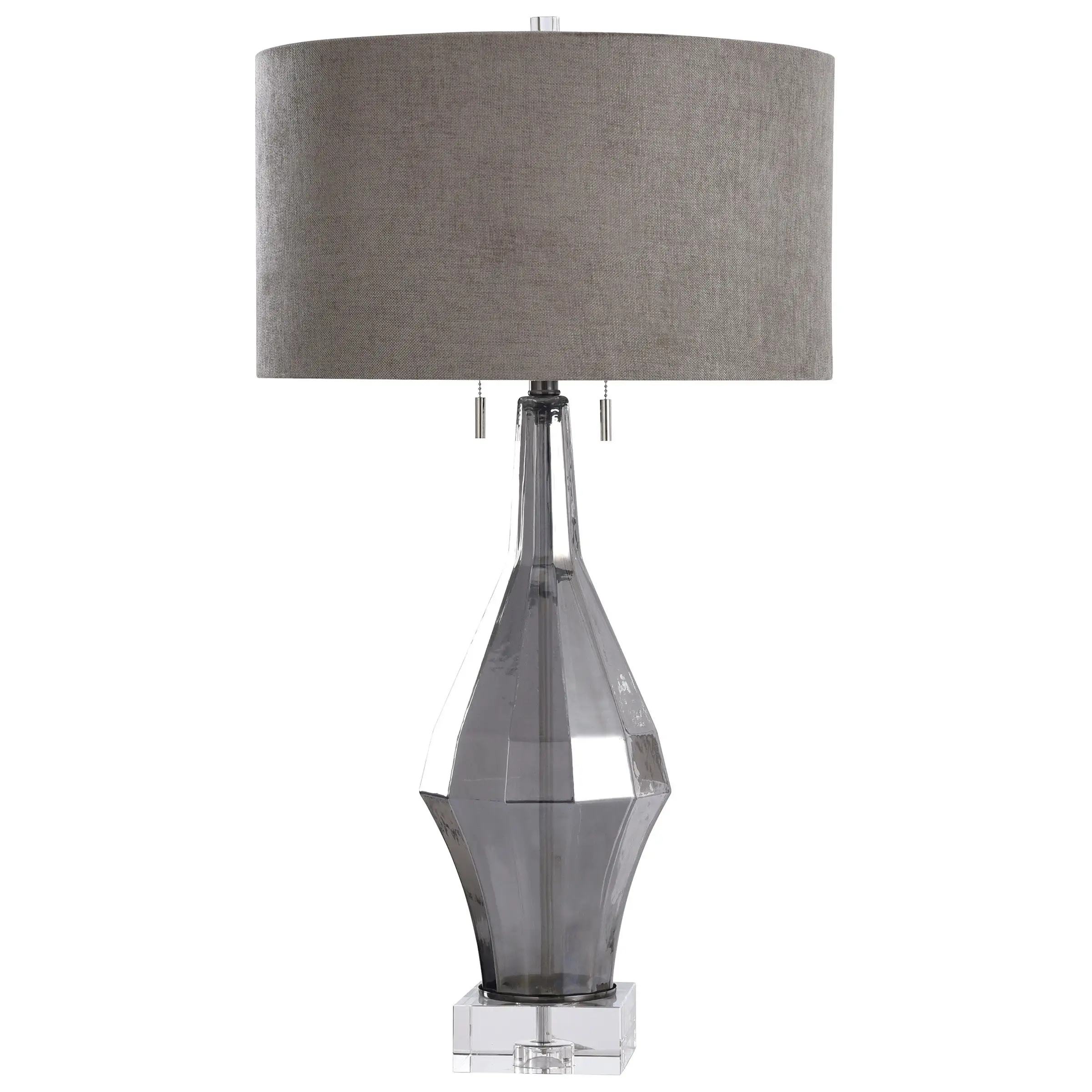 Harp and Finial Marion Smoke Table Lamp with Gray Shade