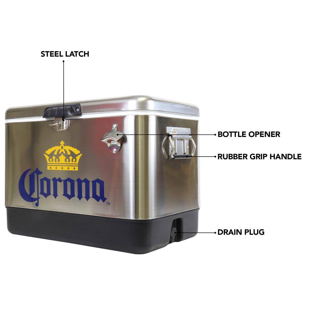 Koolatron Corona Ice Chest Beverage Cooler with Bottle Opener 51L (54 qt.) 85 Can Capacity Silver and Black CORIC-54