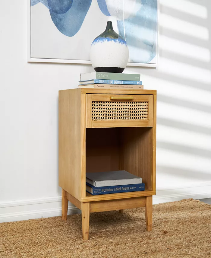 Rosemary Lane 26 Wood 1 Drawer and 1 Shelf with Cane Front Drawer and Gold-Tone Handle Accent Table