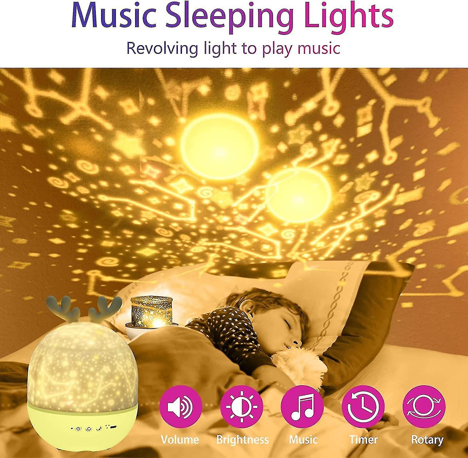 Children's Night Light Projector Star Lamp，360rotation Music+timer+remote Control，6 Colors，led Light，fawn