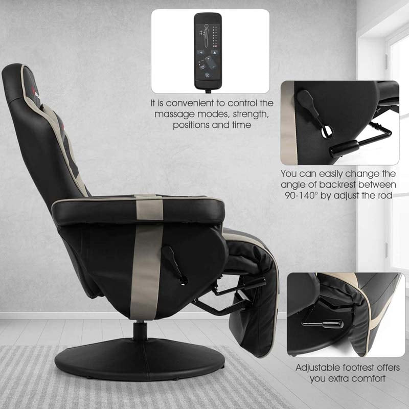 PU Leather Massage Gaming Chair, Ergonomic High Back Racing Style Gaming Recliner with Adjustable Backrest & Footrest, Cup Holder, Side Pouch