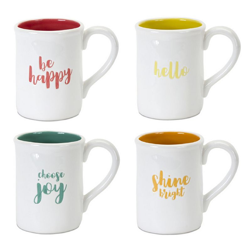 Stoneware Happy Sentiment Mug (set Of 4)