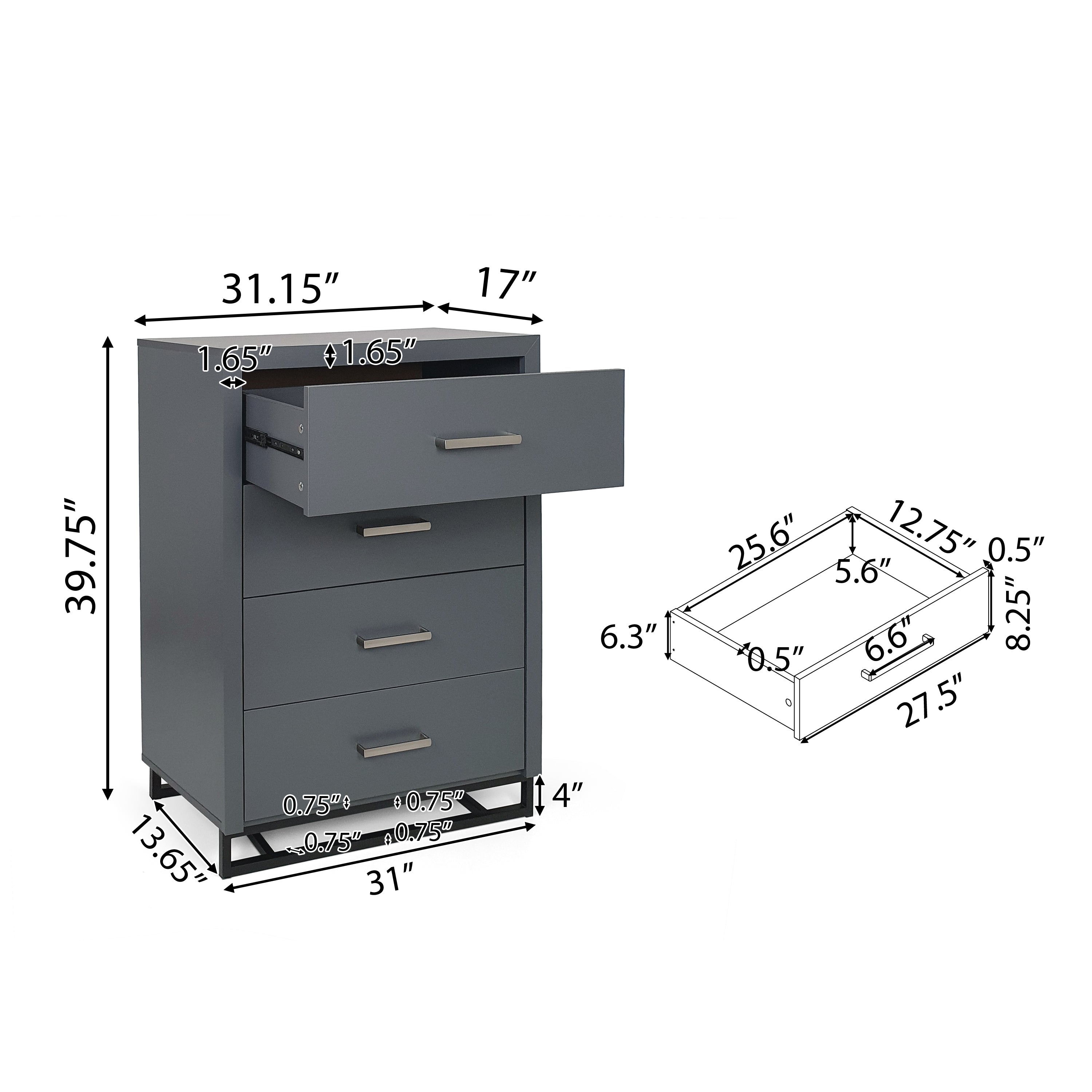 Borah Contemporary Faux Wood 4 Drawer Dresser