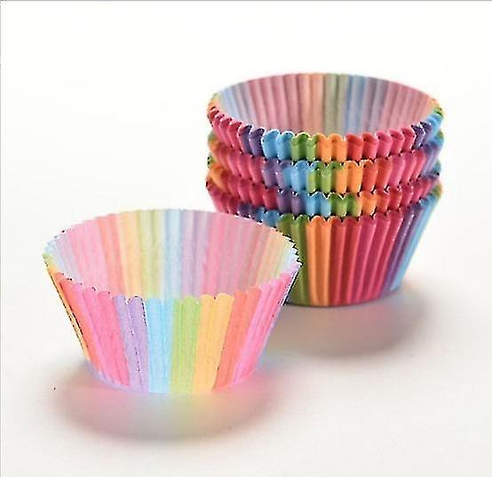 100pcs Cupcake Cases， Cake Paper Cup Rainbow Baking Cups For Oven Wedding Party Birthday