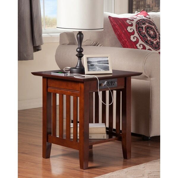 Mission Solid Wood End Table with USB Charger Set of 2