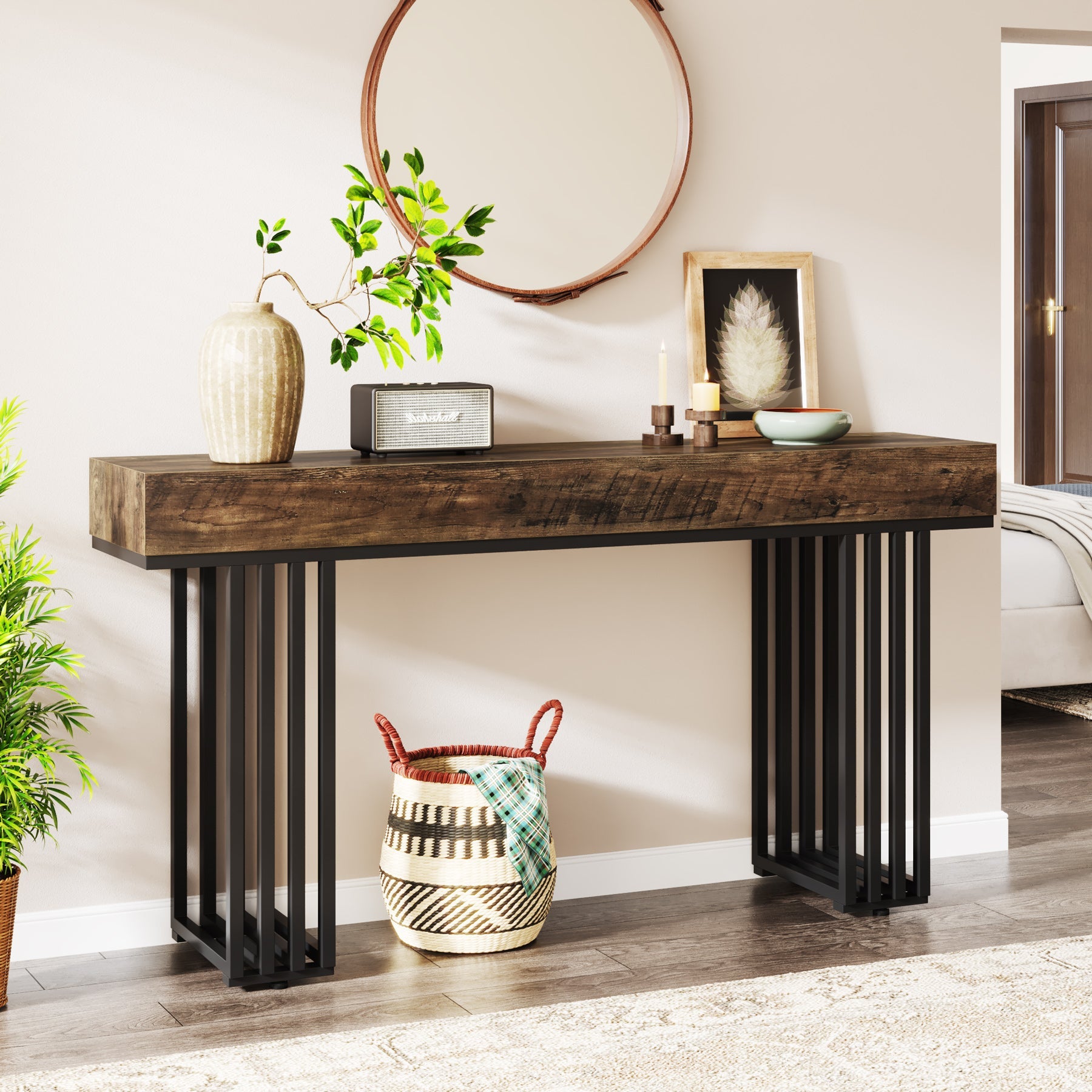 55-inch Console Table, Modern Entryway Table with Metal Legs