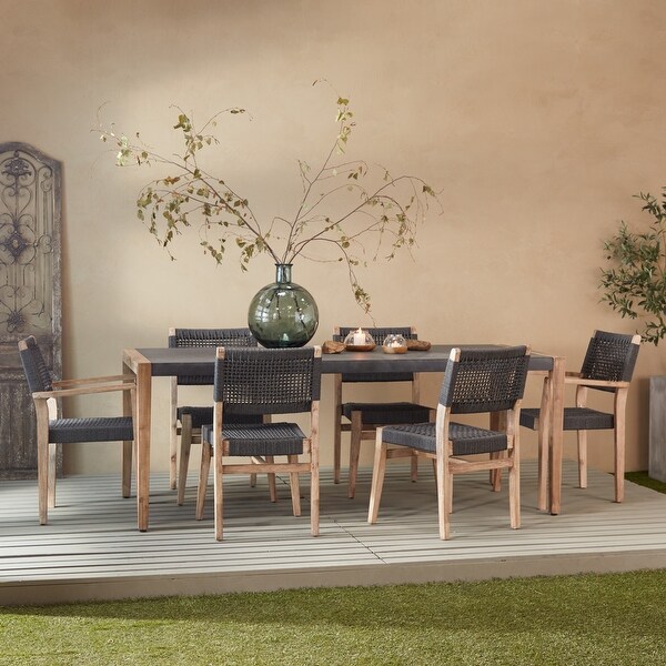 Dark Gray Wood Outdoor Dining Table with Wood Legs