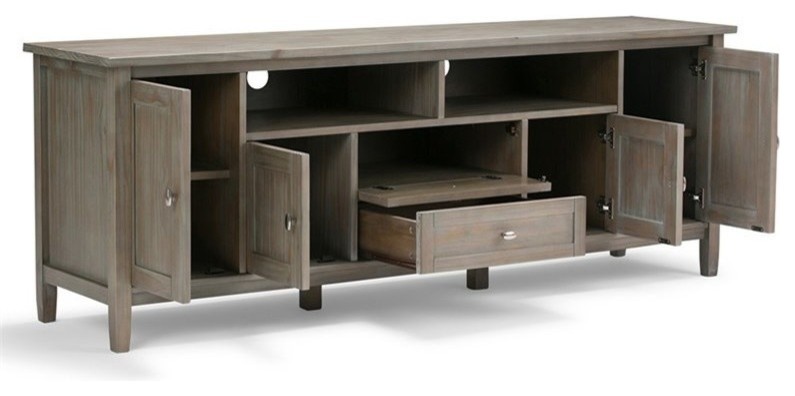 Atlin Designs Transitional Wood TV Stand for TVs up to 72 quotin Distressed Gray   Farmhouse   Entertainment Centers And Tv Stands   by Homesquare  Houzz