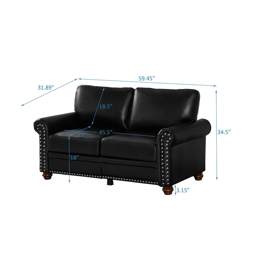 PU Leather Leisure Loveseat Chair Nails Accent Sofa Retro Recliner Bench Sofa Bed with Hidden Storage  for Living Room