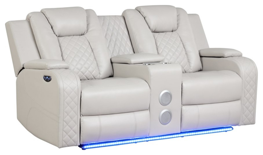 Benz LED  ampPower Reclining Loveseat Made With Faux Leather in Ice/ White   Contemporary   Loveseats   by Homesquare  Houzz