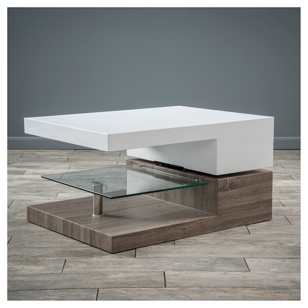 Bridgetown Rectangular Rotatable Coffee Table W Glass Glossy White oak Christopher Knight Home