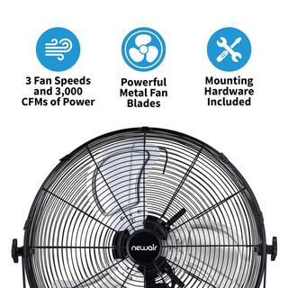 NewAir 20 in. Outdoor Rated High Velocity Wall Mounted Fan with 3-Fan Speeds and Adjustable Tilt Head in Black NIF20WBK00