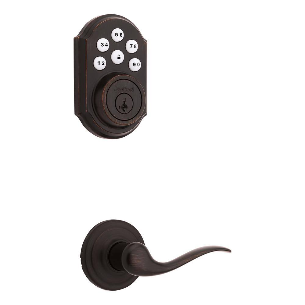 Kwikset SmartCode 909 Venetian Bronze Single Cylinder Electronic Deadbolt Featuring SmartKey Security and Tustin Passage Lever 909TNL720-11PSMT