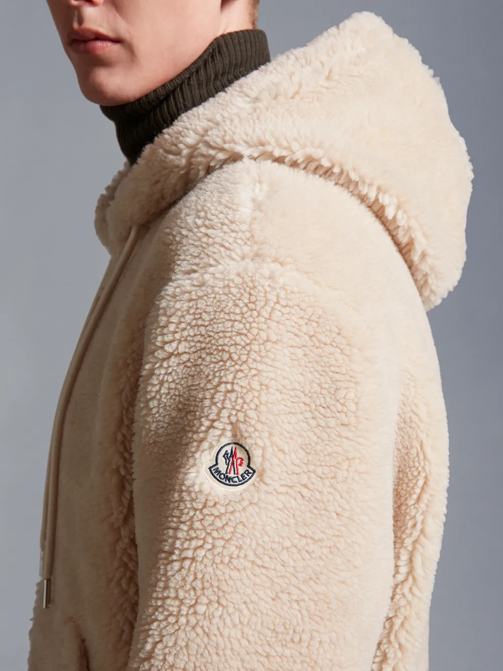 MONCLER Teddy Zip-Up Hoodie Beige