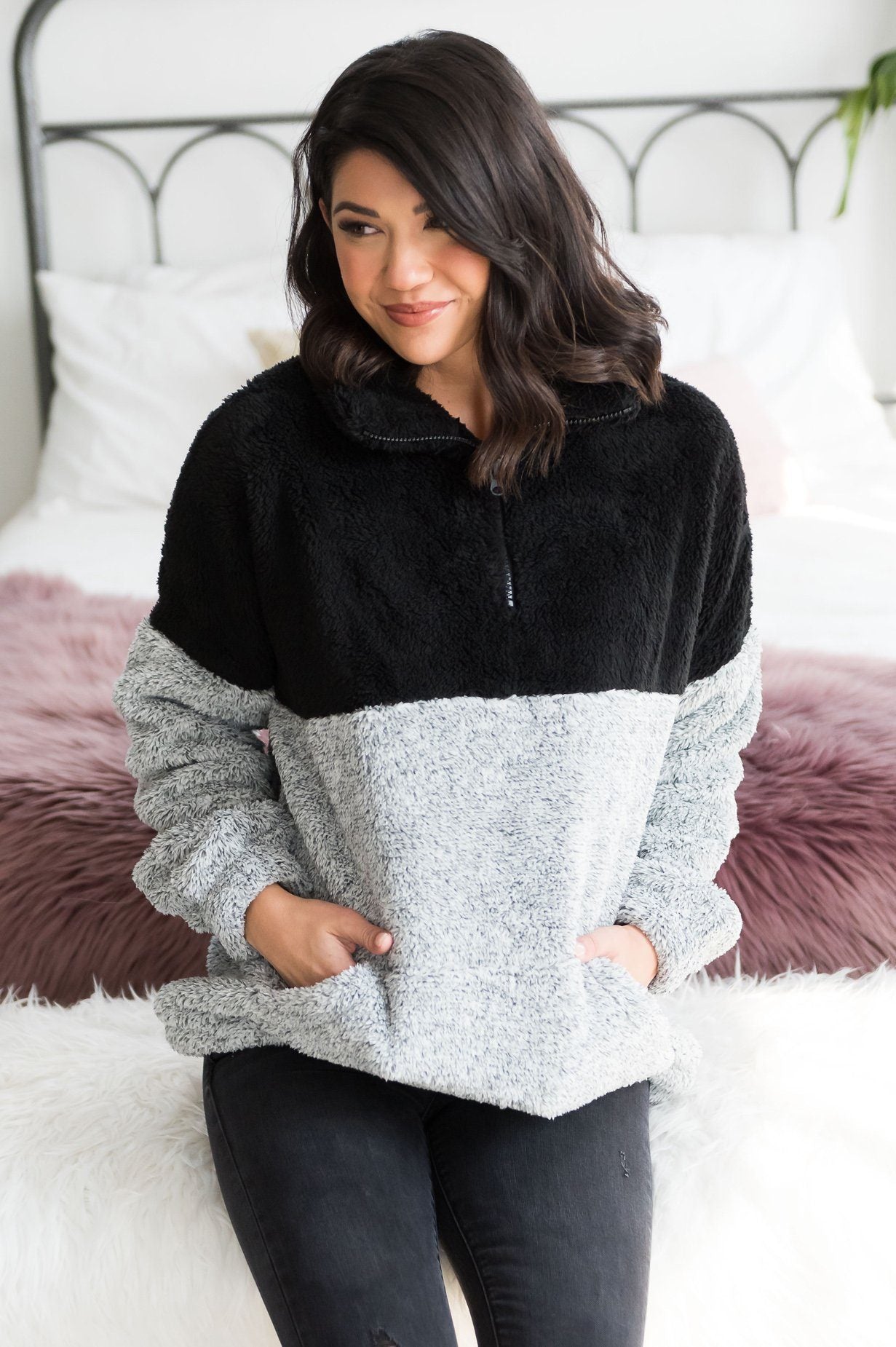 Fluffy Two Tone Pullover Sweater