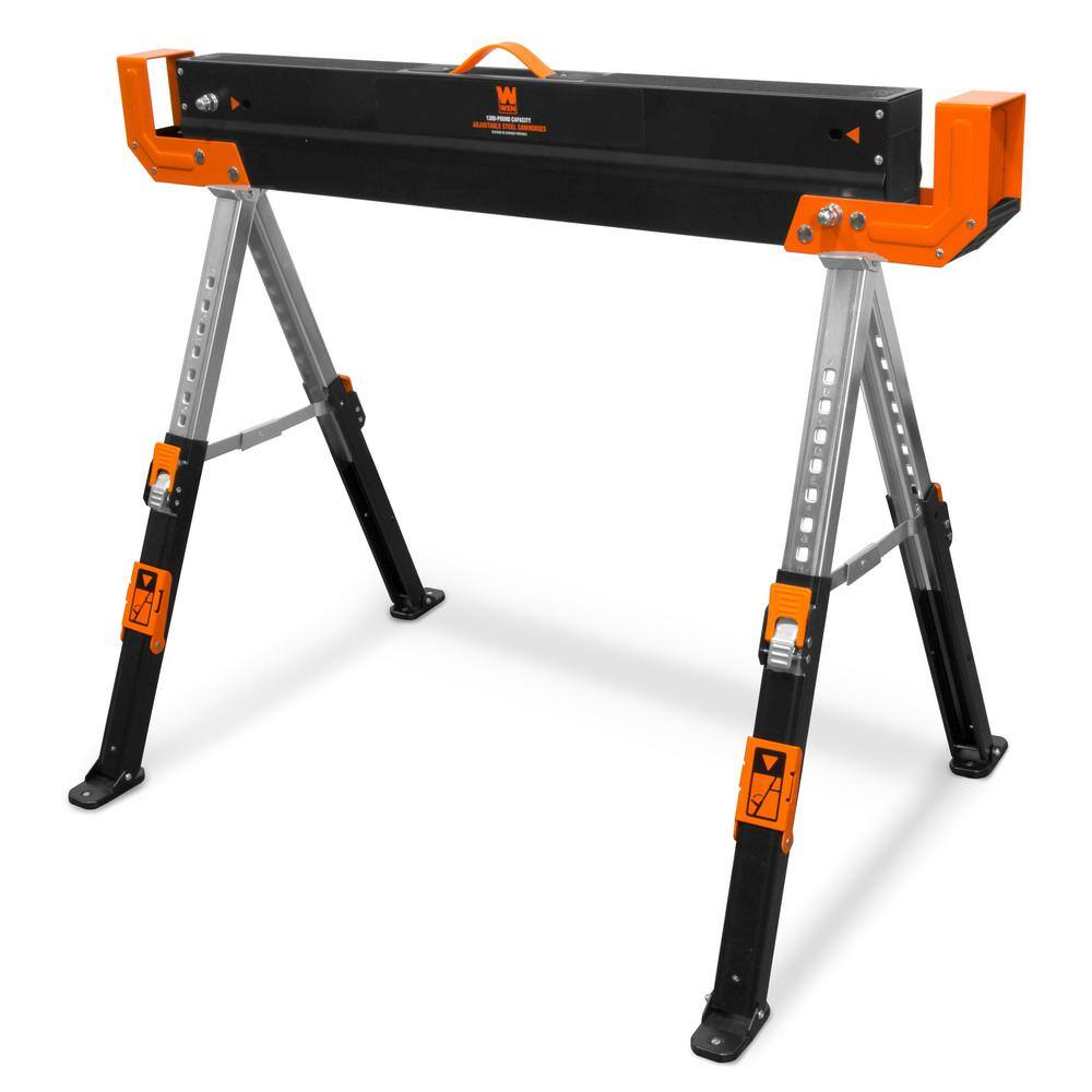 WEN 32 in. H 1300 lbs. Capacity Steel Adjustable Folding Sawhorse with 2 x 4 Support Arms (2-Pack) WA1302