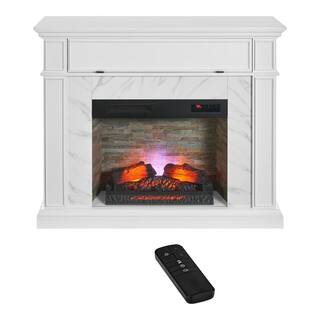 StyleWell Pritchett 53 in. W Wall Media Mantel Electric Fireplace in White Finish with White Faux Carrara Surround 150694