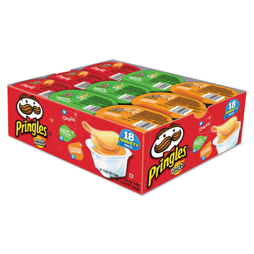 Pringles Potato Chips， Variety Pack， 0.74 oz Canister， 18/Box (18251)