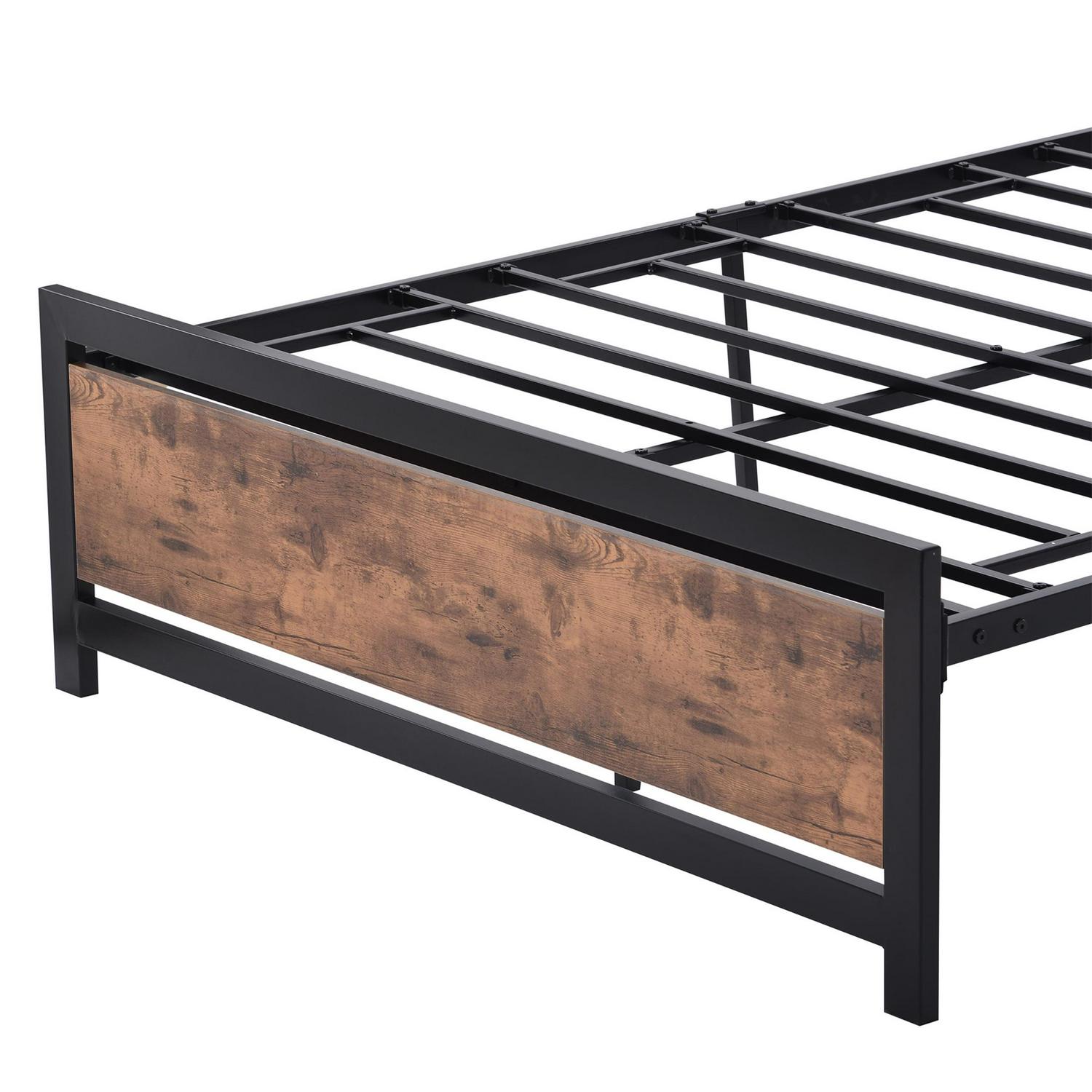 Aukfa Full Size Bed Frame- Metal Platform Bed with Headboard- Premium Steel Slat Support- Black