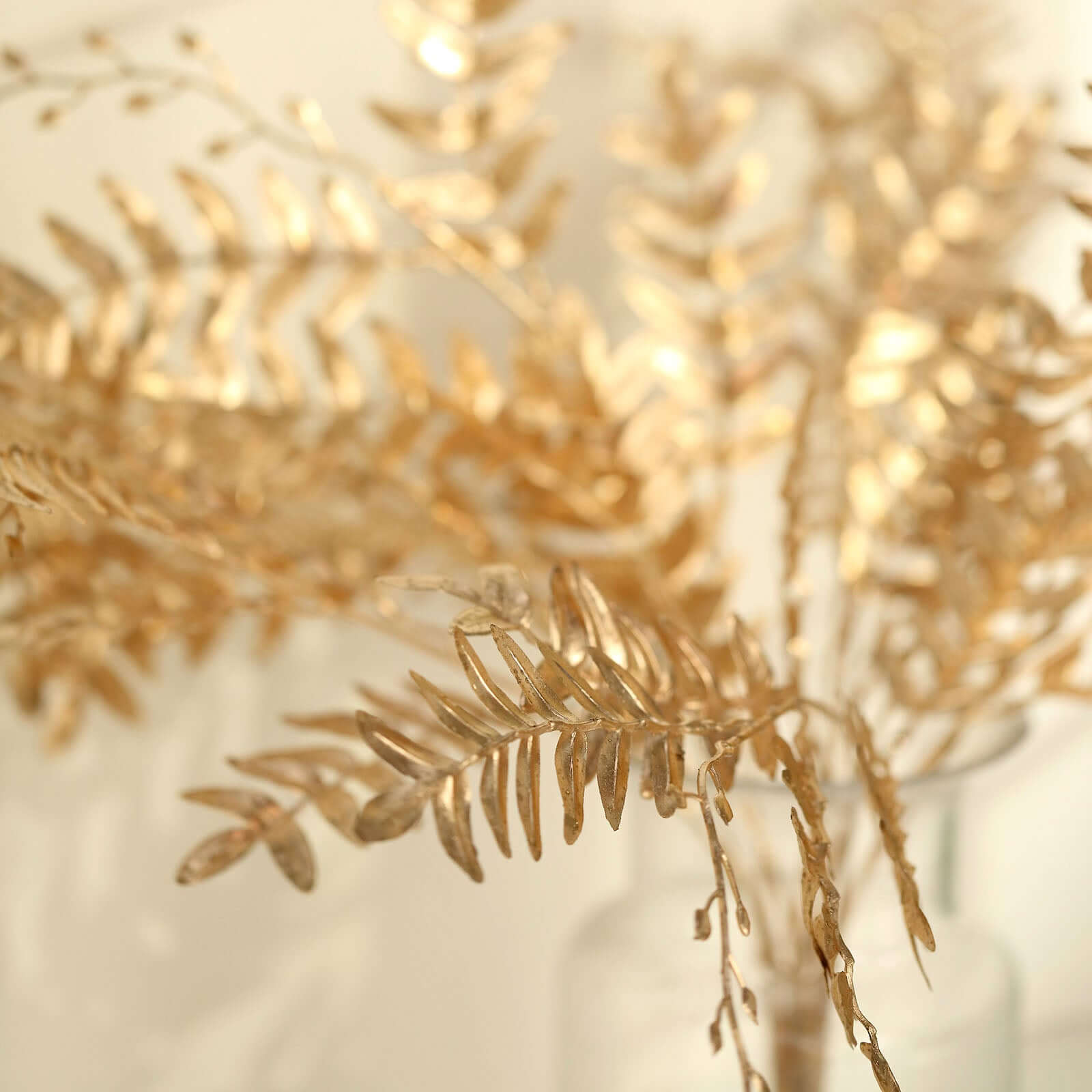 2 Pack Metallic Gold Artificial Fern Leaf Branches, Faux Decorative Bouquets 21