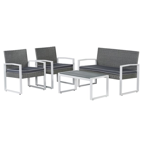 Thom 4Piece Modern Coastal Faux Wicker Conversation Outdoor Patio Set，by JONATHAN Y