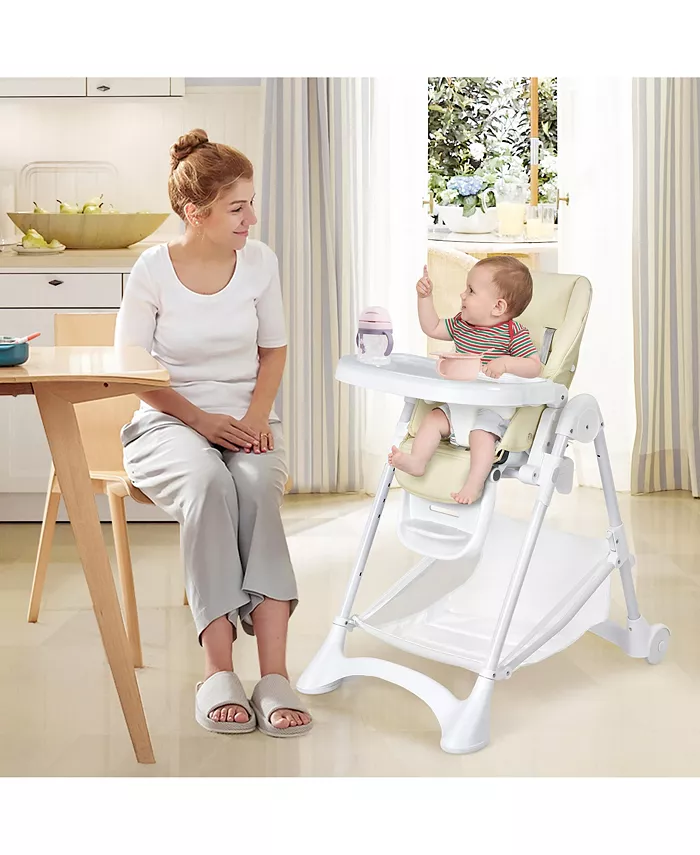 Costway Baby Convertible Folding Adjustable High Chair with Wheel Tray Storage Basket