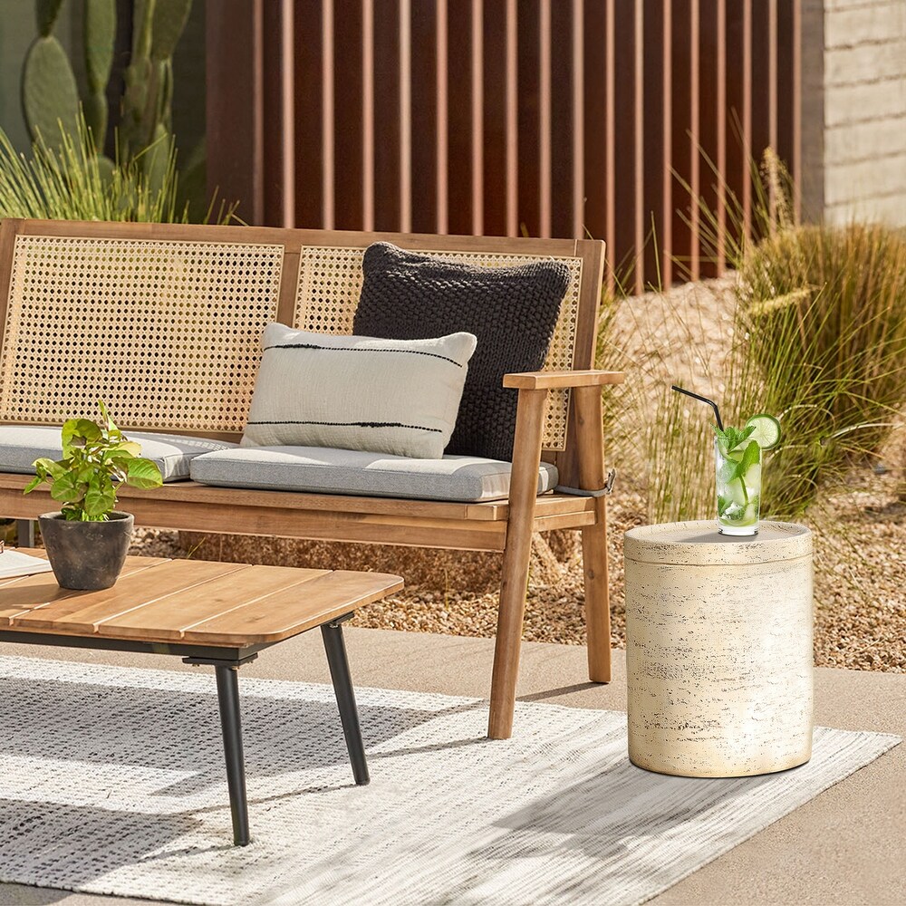 Beige and Brown Distressed MgO Round Outdoor Side Table   16.93\