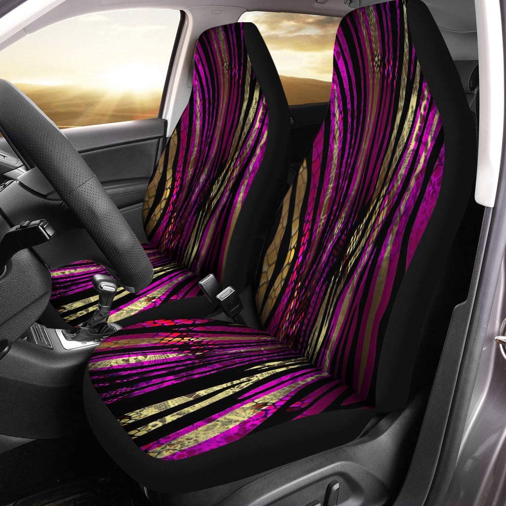 FMSHPON Set of 2 Car Seat Covers Purple Abstract Leopard Africa Black Camouflage Jungle Pattern Universal Auto Front Seats Protector Fits for Car，SUV Sedan，Truck