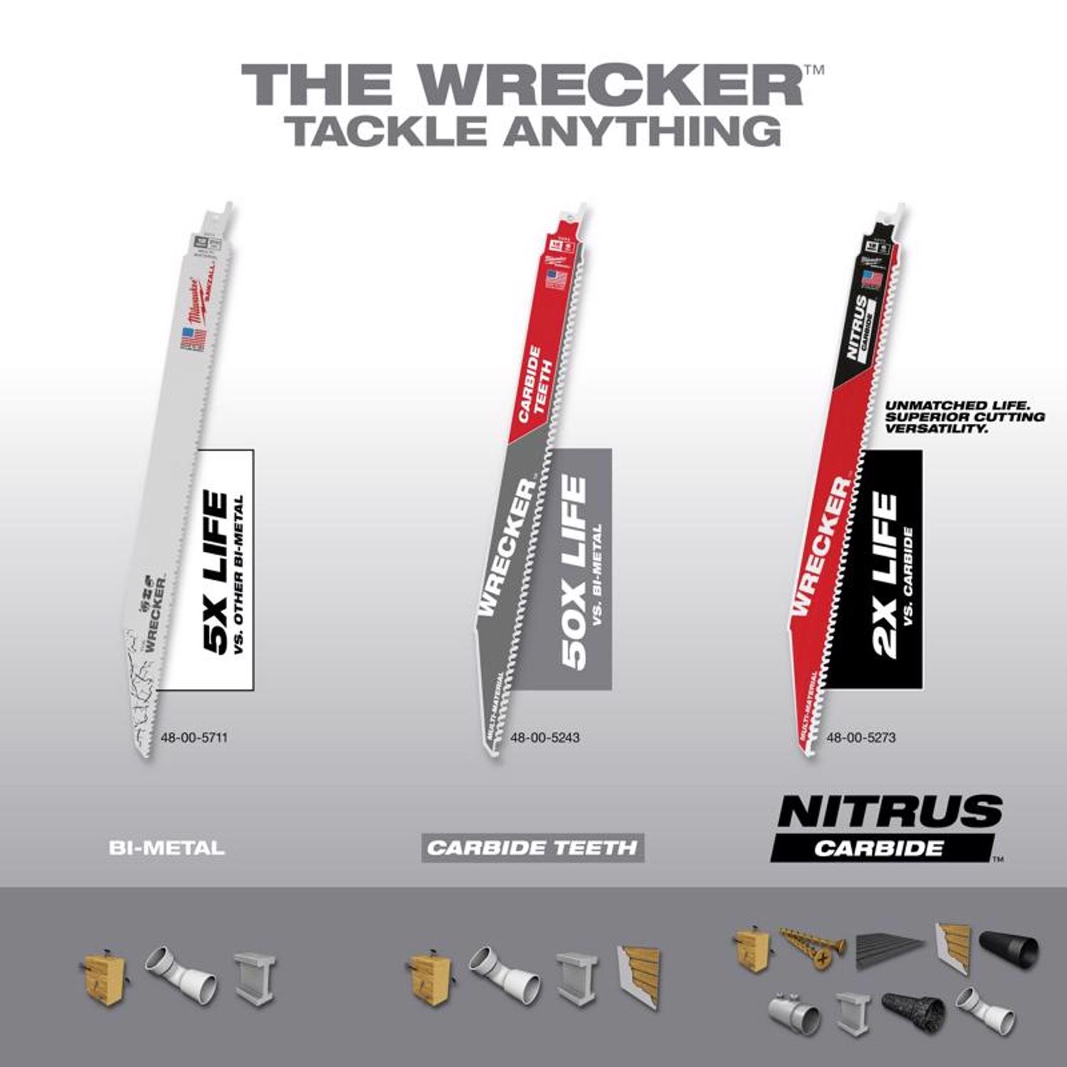 MW The WRECKER 12 in. Bi-Metal Demolition Reciprocating Saw Blade 7/11 TPI 5 pk