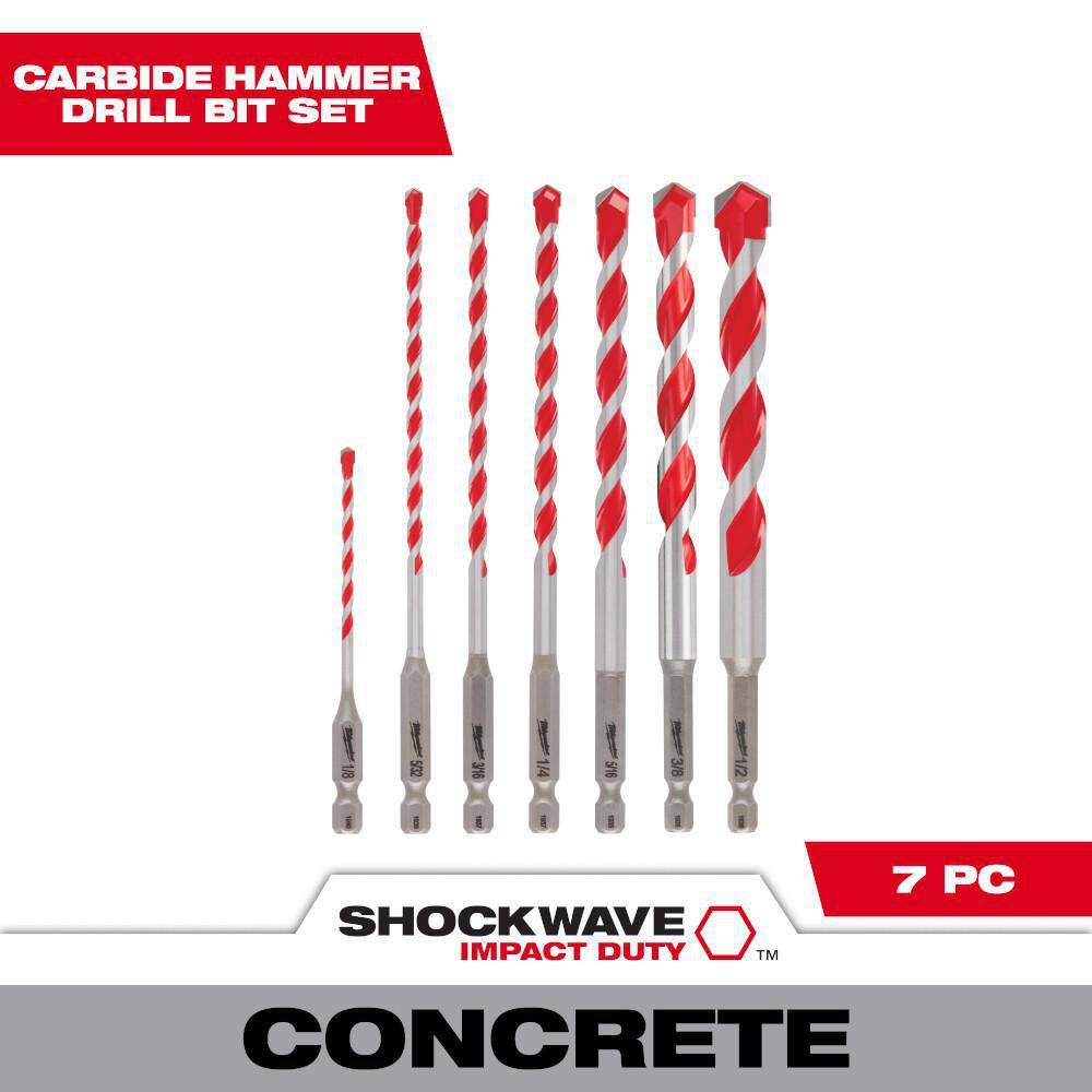 MW SHOCKWAVE Carbide Hammer Drill Bit Kit (7-Piece) for Concrete Stone Masonry Drilling 48-20-9057