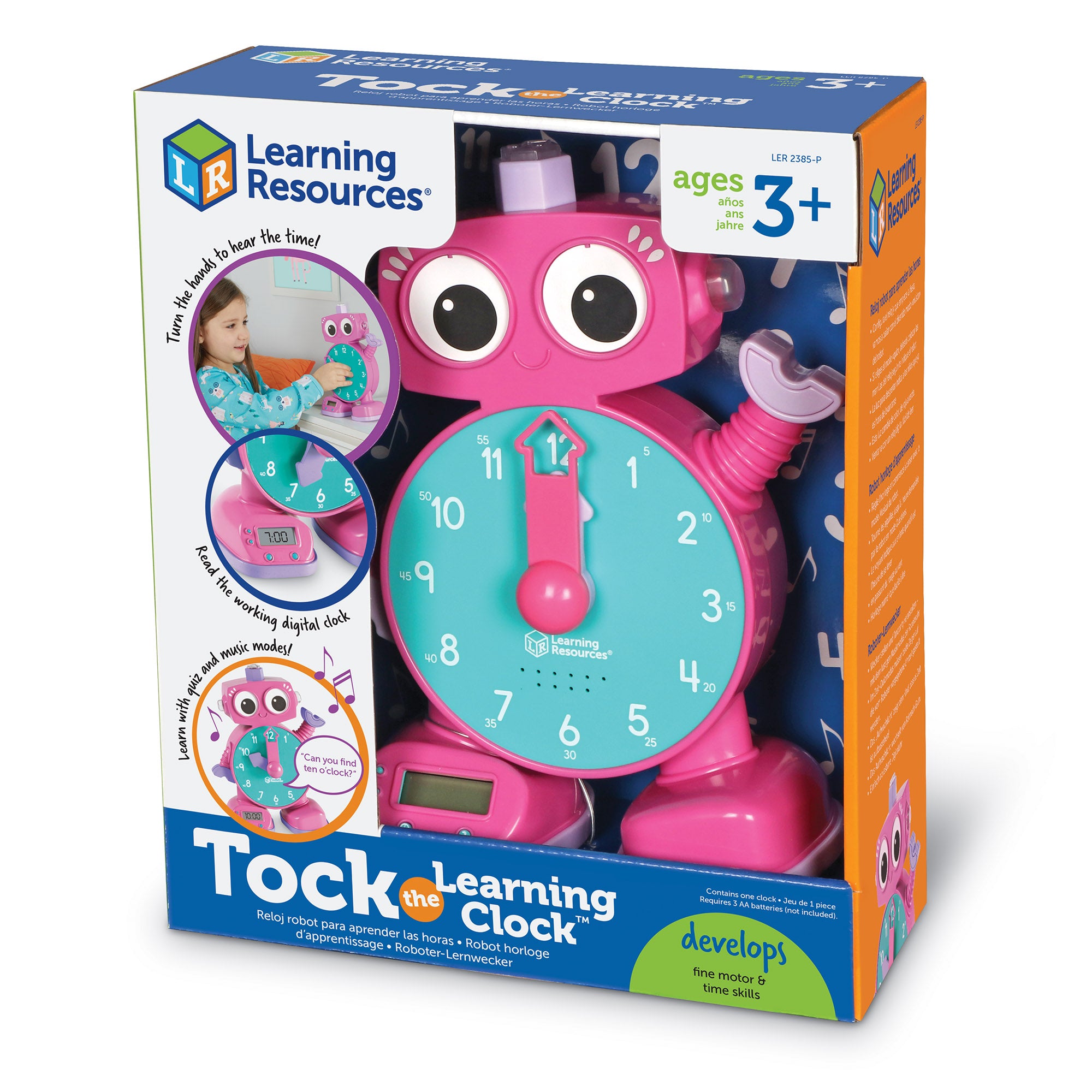 Learning Resources Tock the Learning Clock Pink - Toddler Learning Toys for Boys and Girls Ages 3+