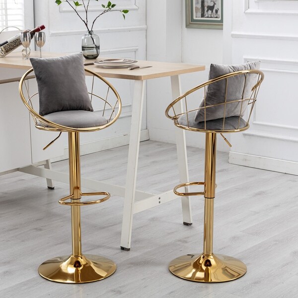 Set of 2 Adjustable Height Velvet Bar Chair Bar Stools