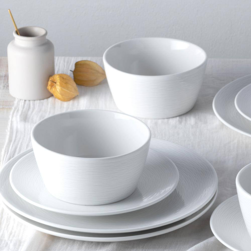 Noritake Colorscapes White-on-White Swirl Porcelain 12-Piece Coupe Dinnerware Set (Service for 4) 43813-12E