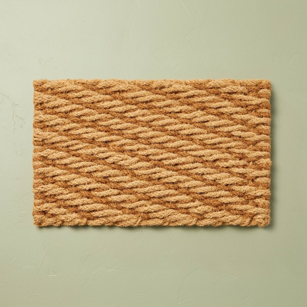 Chunky Twisted Rope Handwoven Coir Doormat Natural brown With Magnolia