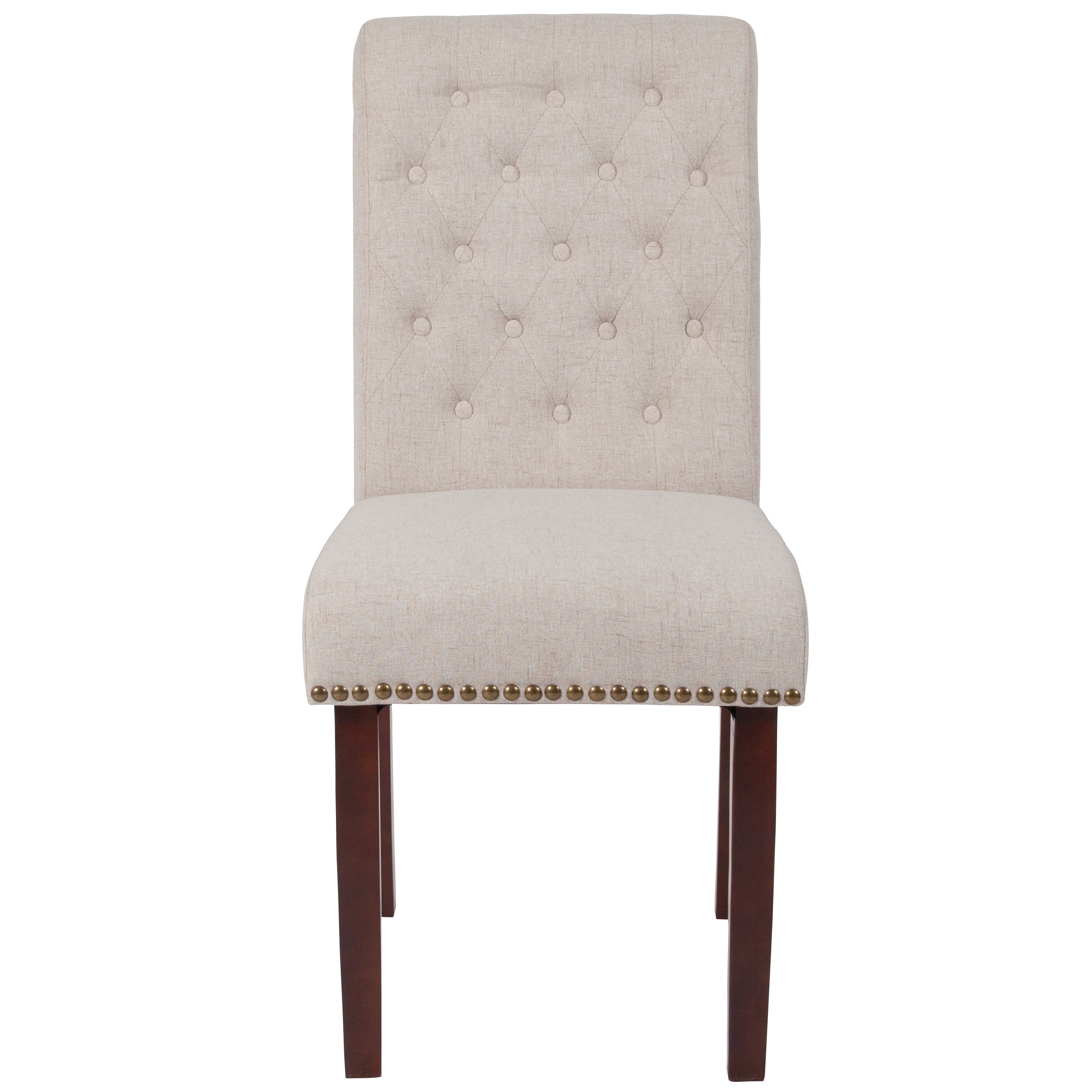 Merrick Lane Upholstered Parsons Chair with Nailhead Trim in Beige Fabric