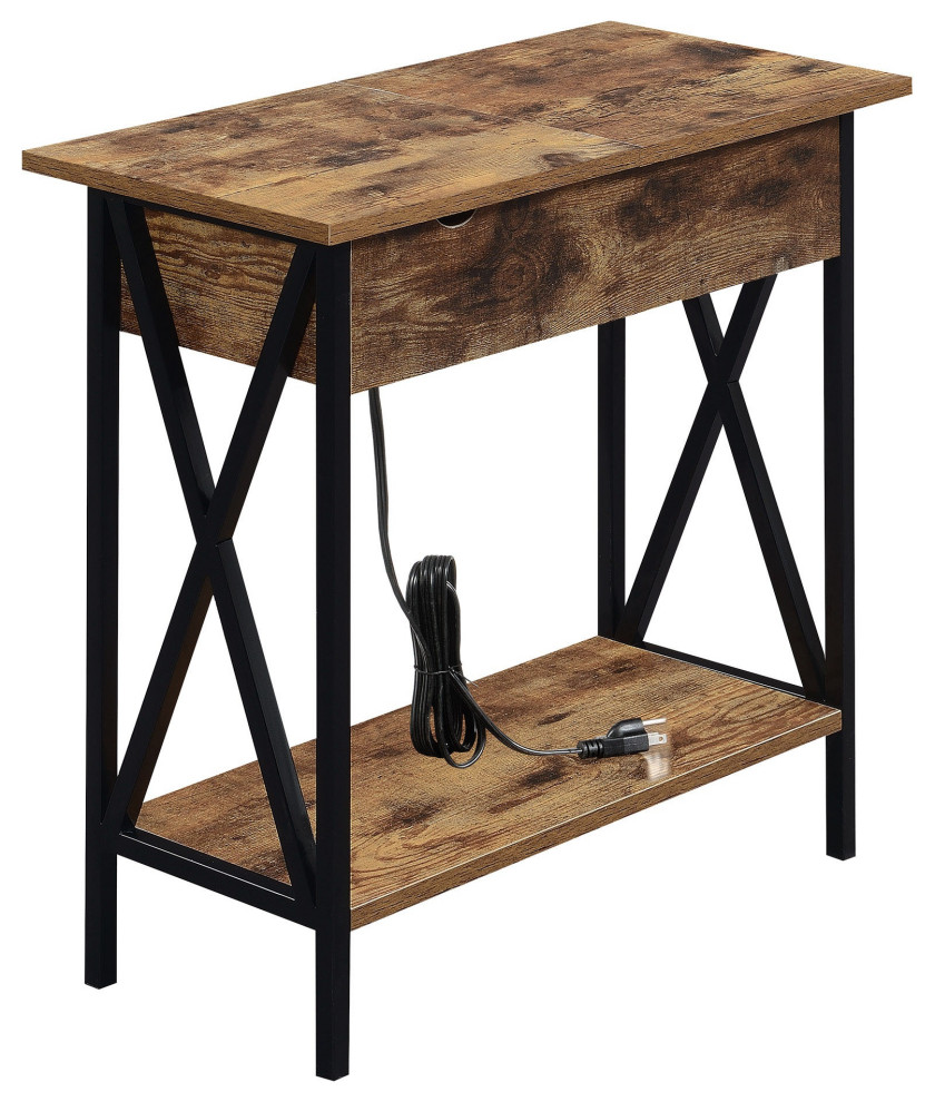 Tucson Flip Top End Table With Charging Station And Shelf   Industrial   Side Tables And End Tables   by VirVentures  Houzz