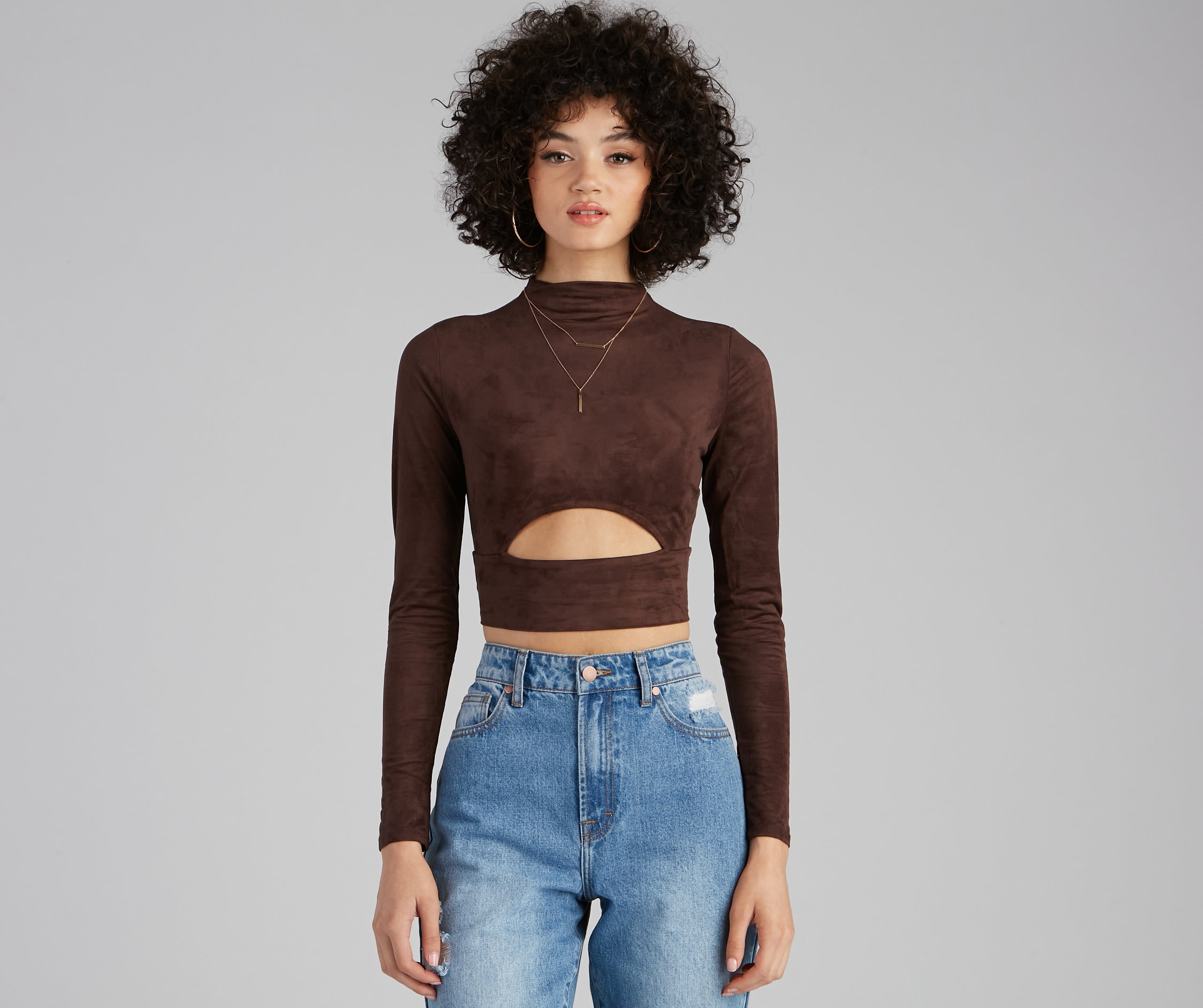 Stylish Folk Faux Suede Cutout Top