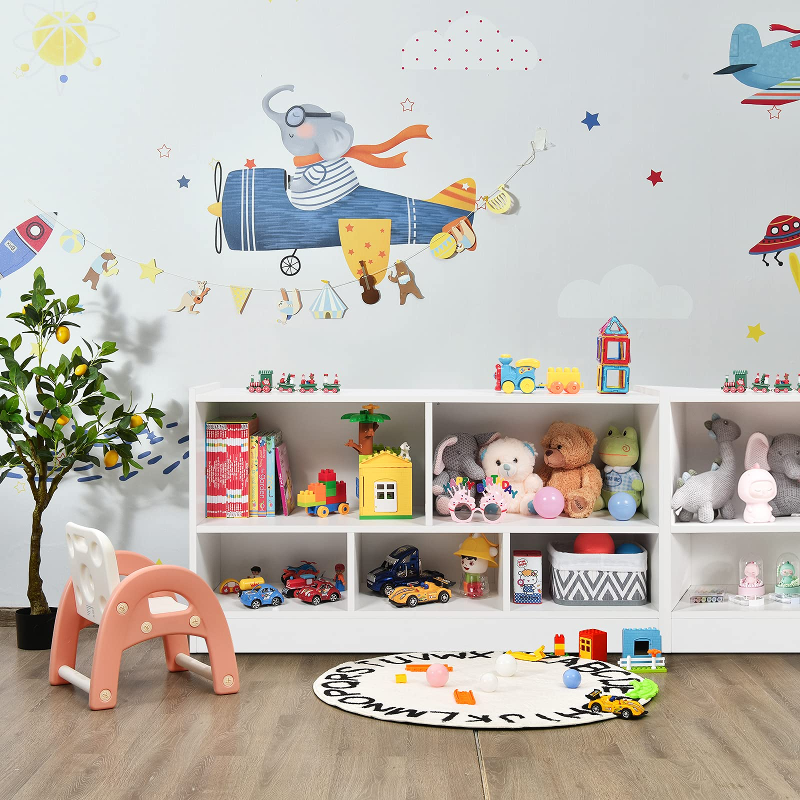 Costzon Wooden Bookshelf Daycare Furniture for Playroom, Kids Room, Nursery, Kindergarten