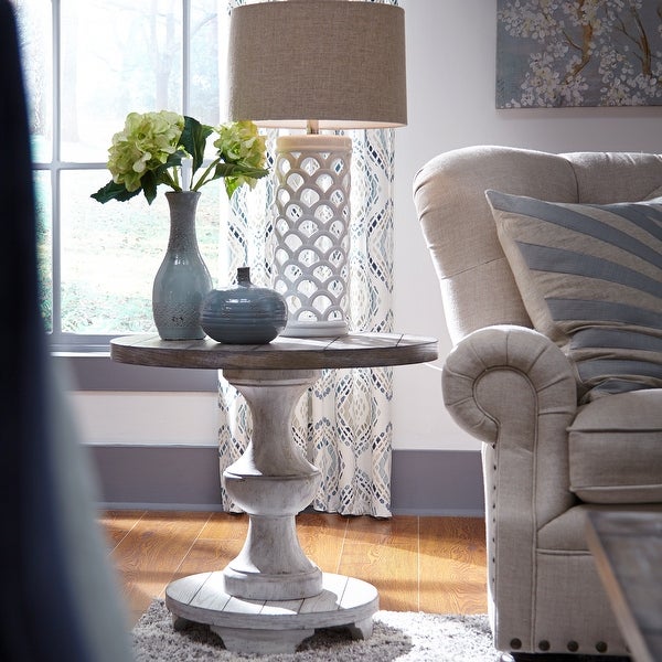 Sedona Heavy Distressed White with Gravel Round End Table