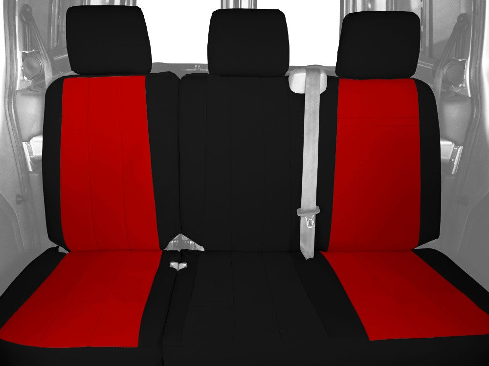 CalTrend Rear Neo Seat Covers for 2015-2018 Ford F-150 - FD479-02NN Red Insert with Black Trim