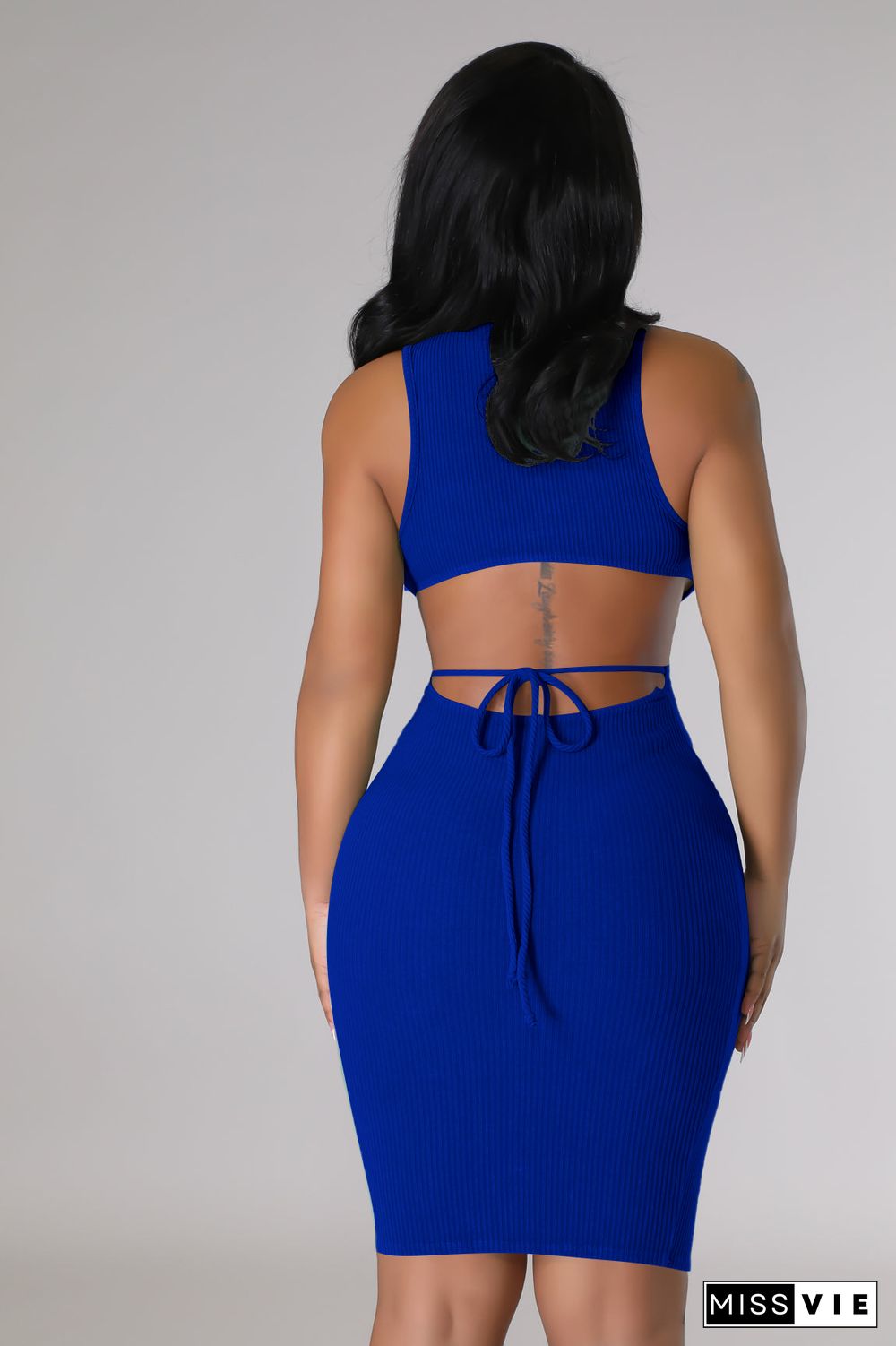 Solid Color Sleeveless Open Back Bodycon Dresses