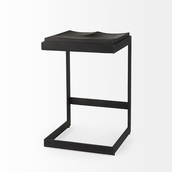 Kiran Black Solid Wood Seat w/ Black Iron Base Counter Stool