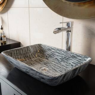 VIGO Donatello Artistic Titanium Gray Glass 18 in. L x 13 in. W x 4 in. H Rectangular Vessel Bathroom Sink VG07085