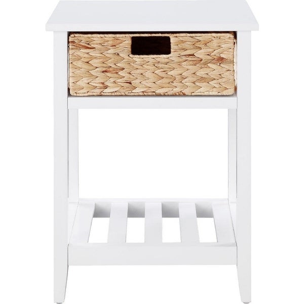 MDF Accent Table with Rattan Storage Basket and Slatted Shelf