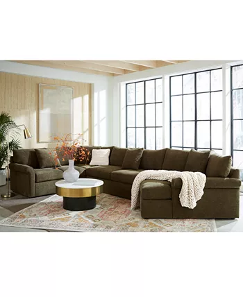 Furniture Wrenley 134 3-Pc. Fabric Sectional Chaise Sleeper Sofa