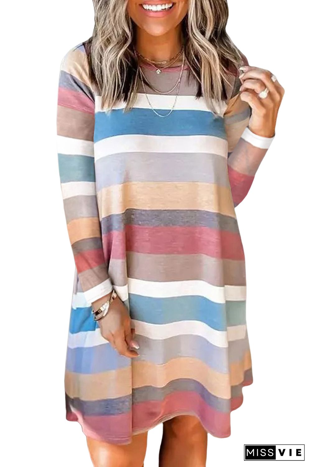 Rainbow Long Sleeve Stripes Mini Dress