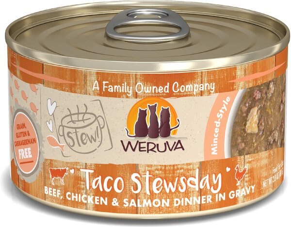 Weruva Classic Cat Taco Stewsday Beef， Chicken and Salmon in Gravy Canned Cat Food