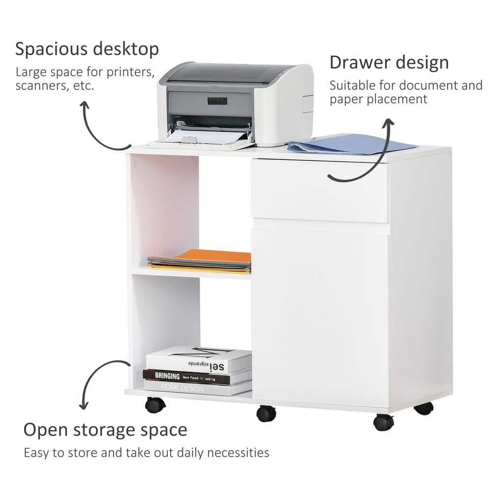 Vinsetto Mobile Filing Cabinet Printer Stand with 2 Drawers, 3 Open Storage Shelves for Home Office Organization, White 924-034V80WT