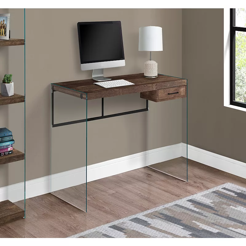 48 Brown Contemporary Rectangular Computer Desk with Glass Panels